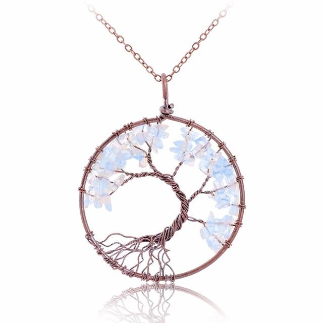 Tree Of Life Chakra Crystal Healing Stone Pendant Necklaces Women