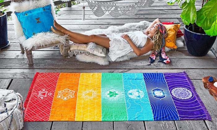 Rainbow 7 Chakra Mandala Bohemian Indian Design Mat/Tapestry - 6 Lynx -  Sound Healing